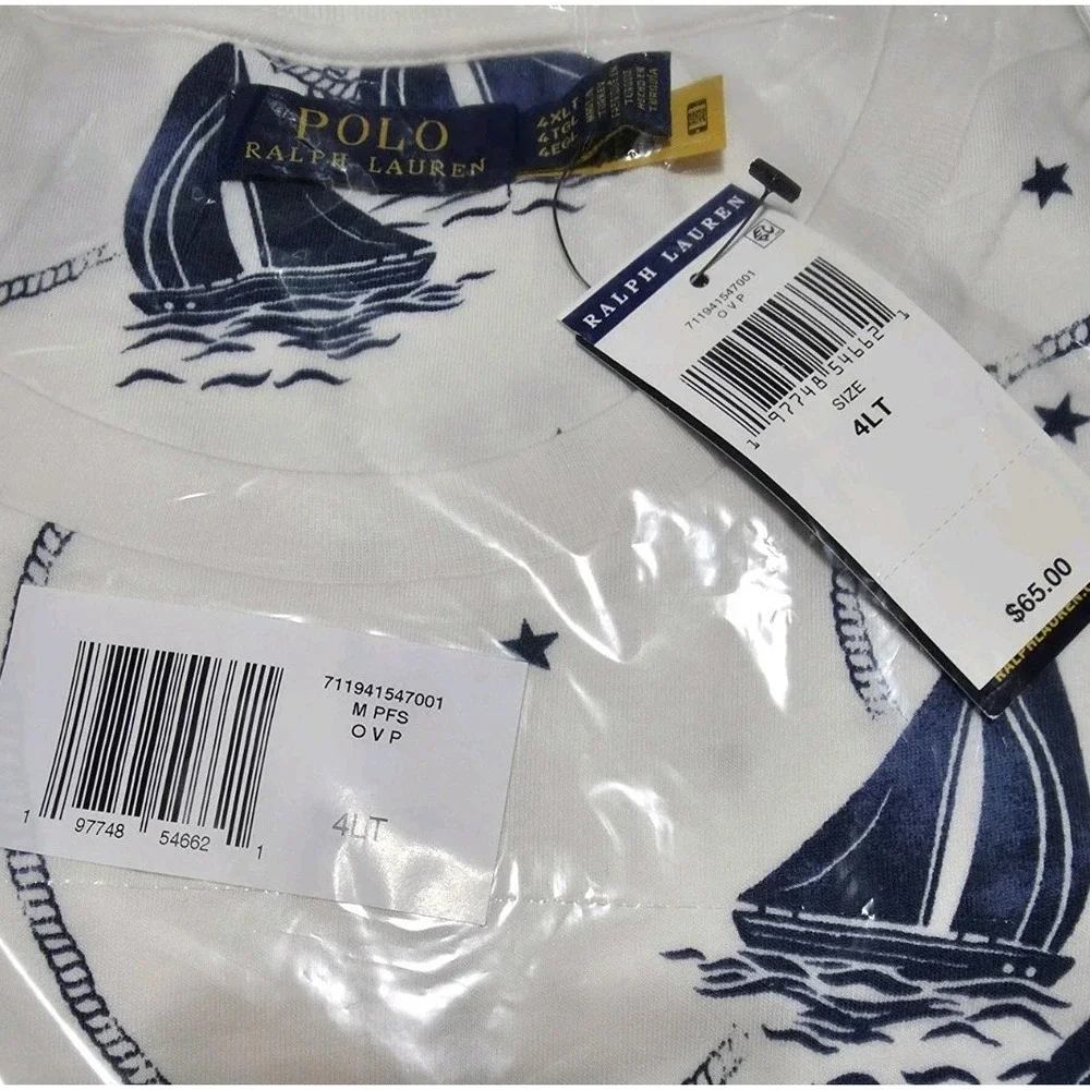 Polo Ralph Lauren White Nautical Graphic Short Sleeve T-Shirt Men's 4XLT NWT $65